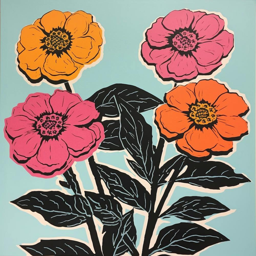 Zinnia 1 Pop Art Illustration Square