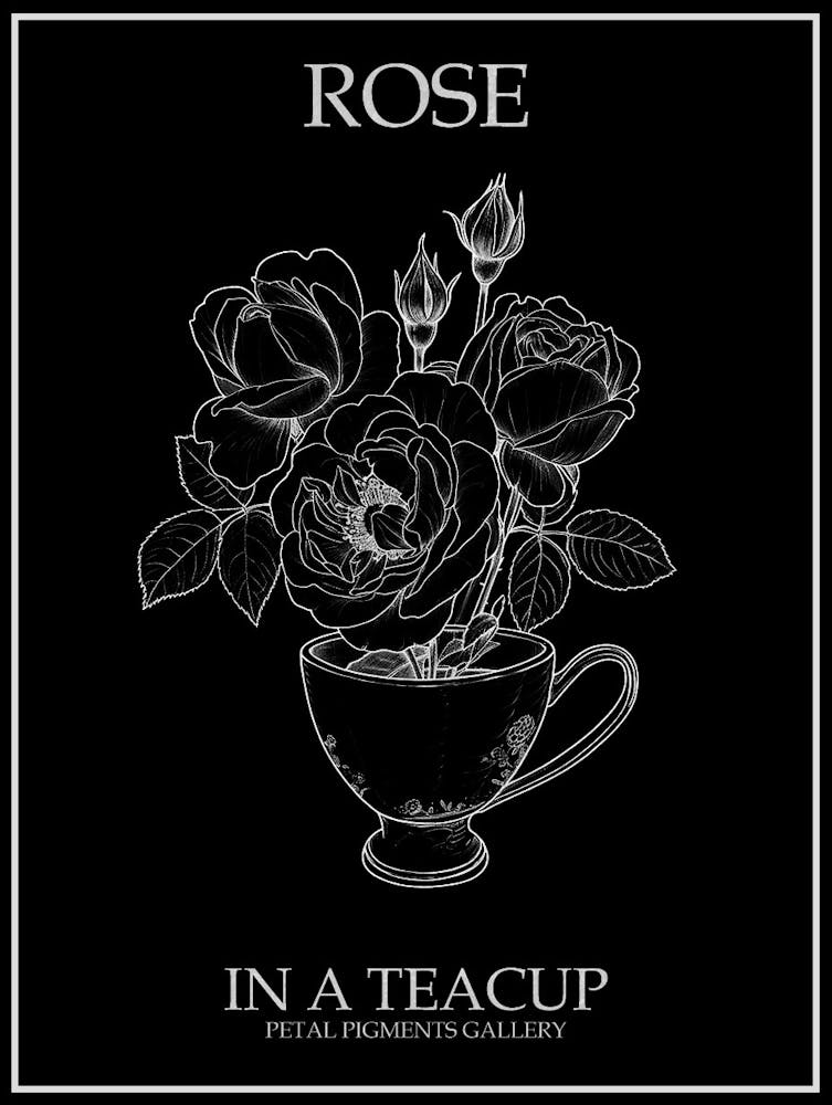 Rose In A Teacup Line Drawing 2 Poster Inverted