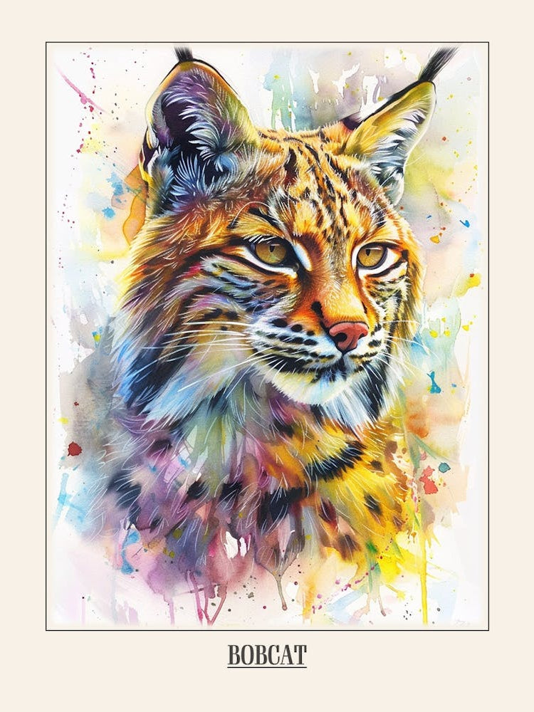 Bobcat Colourful Watercolour 2 Poster