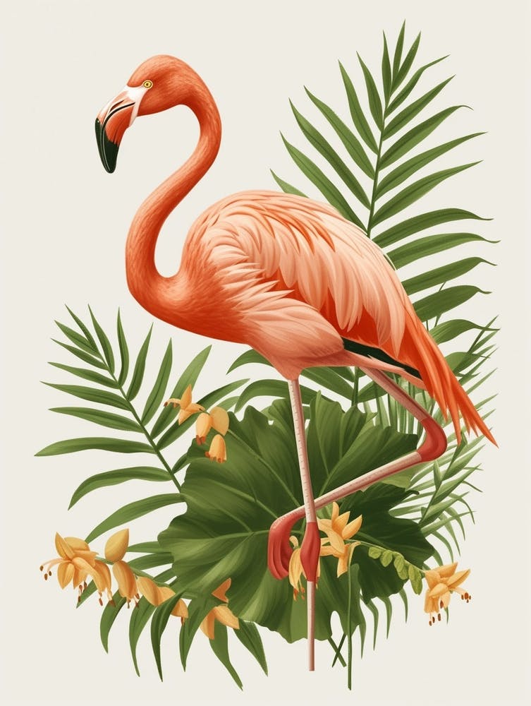 American Flamingo And Heliconia Minimalist Illustration 2