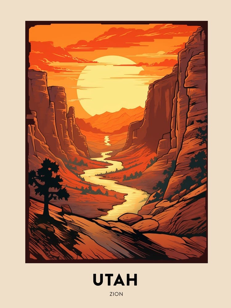 Zion Narrows Usa 1 Vintage Hiking Travel Poster