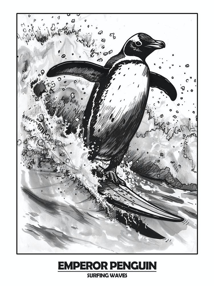 Penguin Surfing Waves Poster 4
