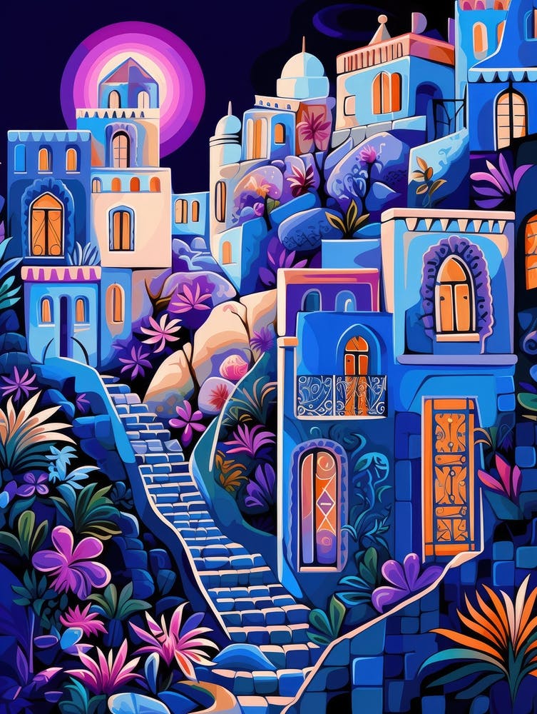Blue Village At Night