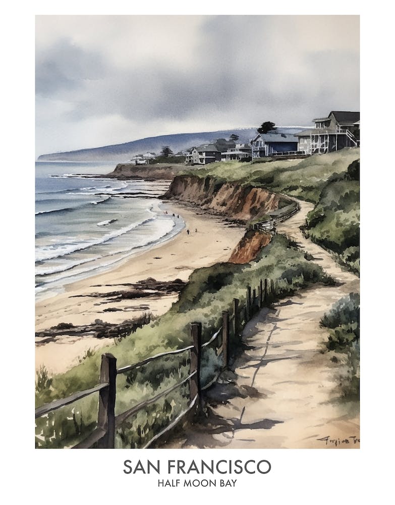 Half Moon Bay, San Francisco 1 Watercolor Travel Poster