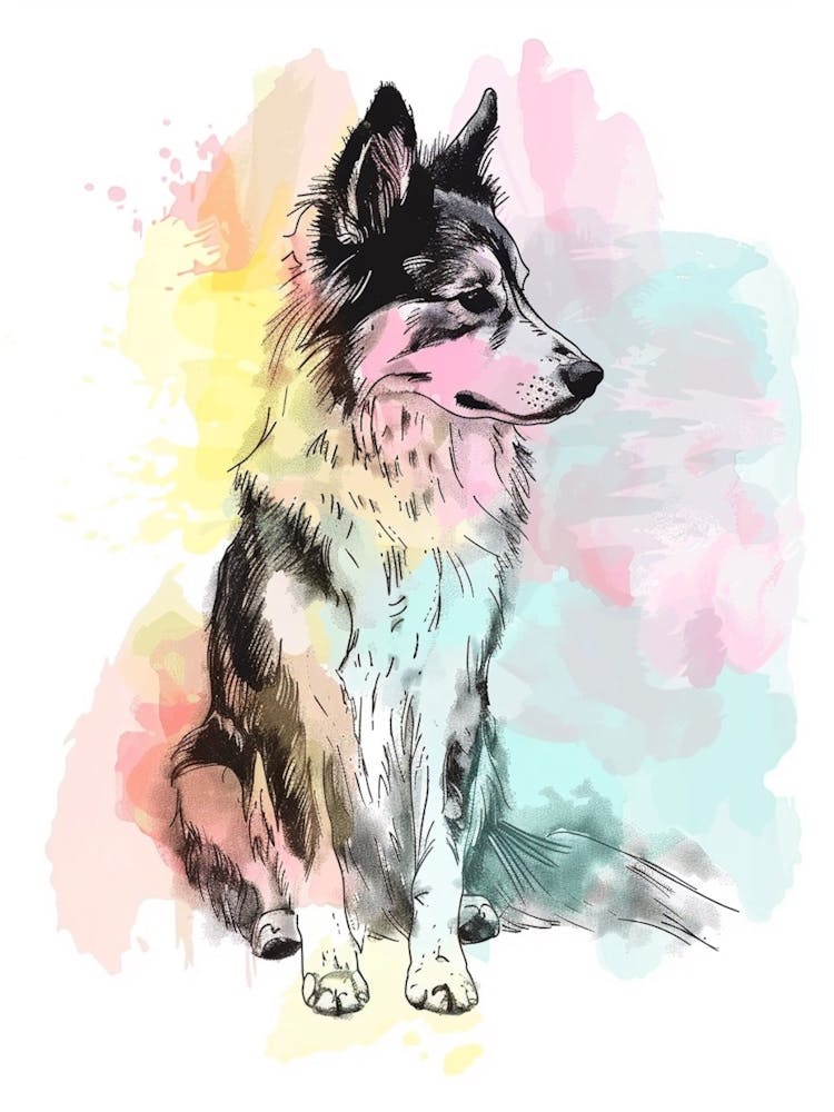 Chien Berger Australien Pastel Illustration à l'Aquarelle et au Trait