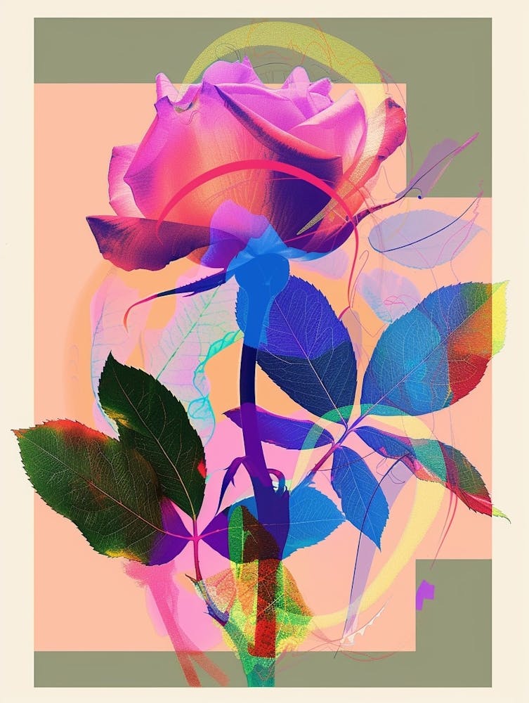 Rose 8 Neon Flower Collage