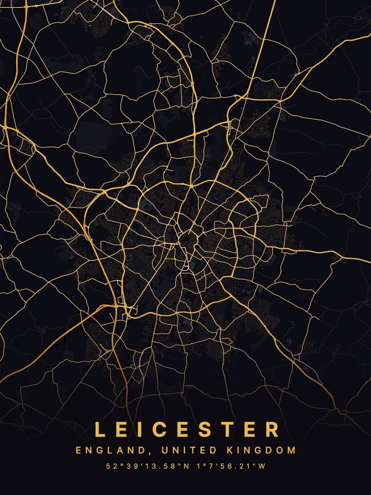 Leicester England Black And Gold Map