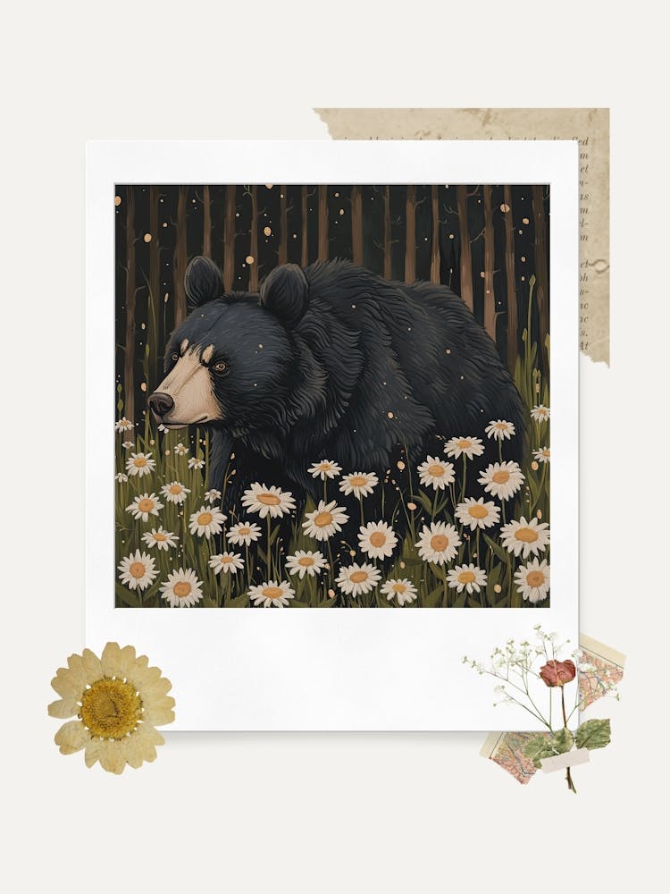 Scrapbook Black Bear Fairycore Painting 1