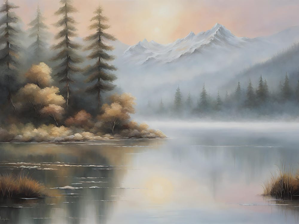 Mystic Dawn Over A Serene Lake