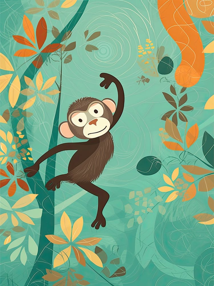 Monkey Jungle Cartoon Illustration 4