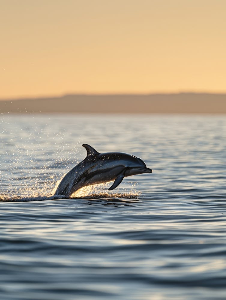 Dolphin Leaping At Sunset. Generated AI. 1