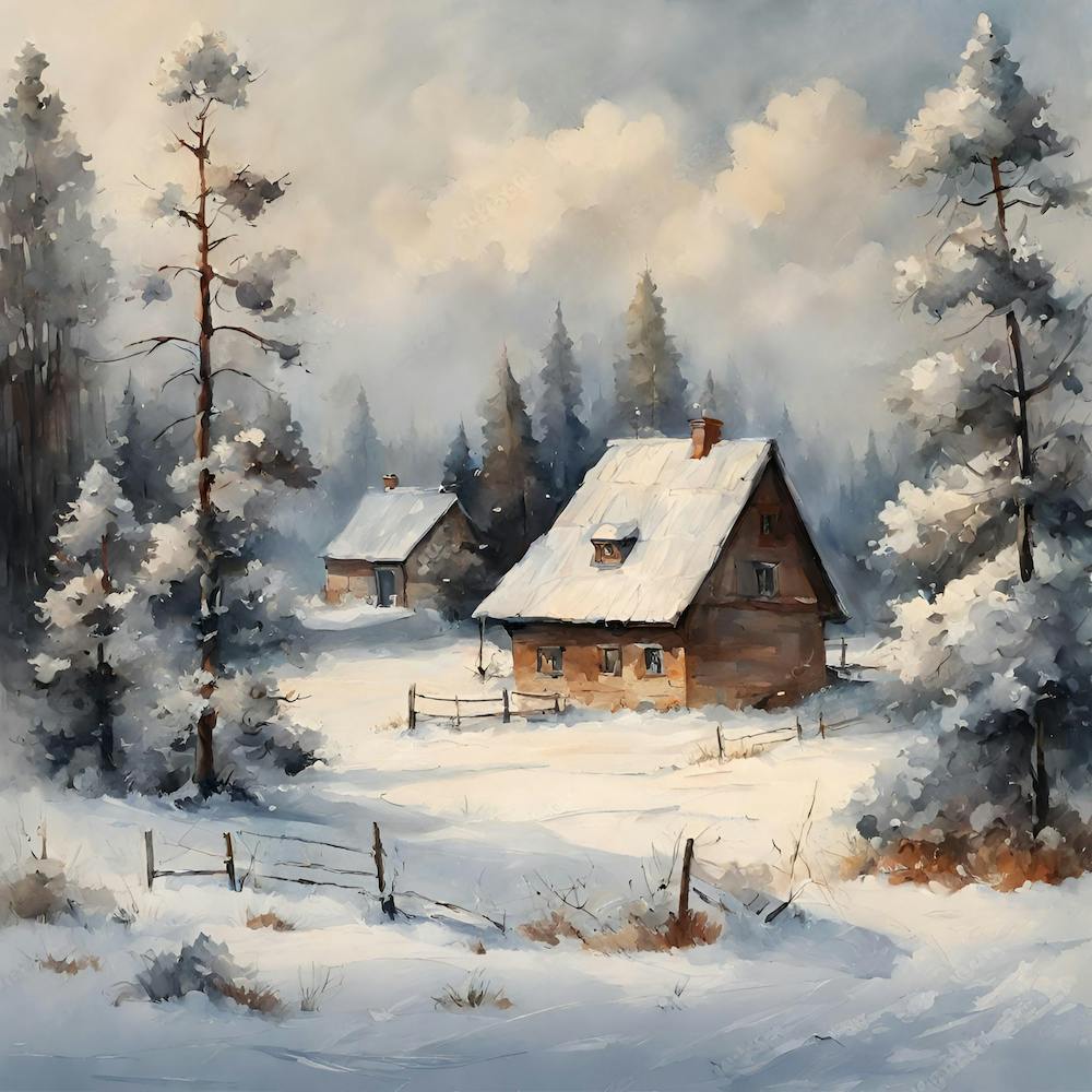 Winter Farmhouse Akvarell