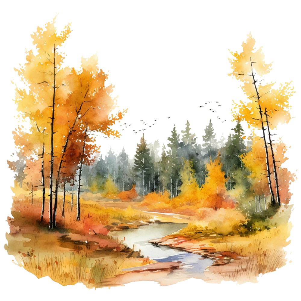 Watercolor Of Autumn Trees 1