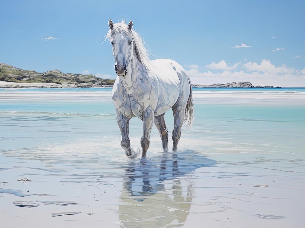 A Horse Oil Painting In Whitehaven Beach, Australia, Landscape 4