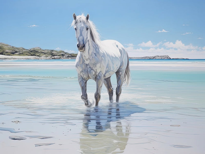 A Horse Oil Painting In Whitehaven Beach, Australia, Landscape 4