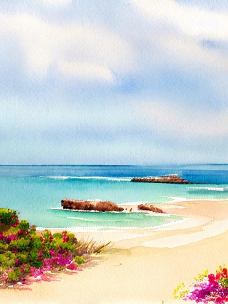 Cala De Mijas Beach 2, Costa Del Sol, Spain Watercolour