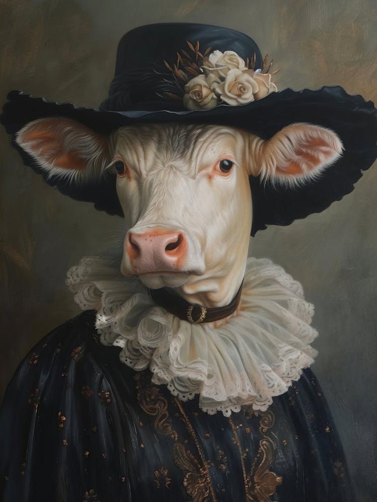 Victorian Animals Portrait, Royal Lady Cow Vintage Print, Dressed Animal Altered Art, Renaissance Animal Printable Art, Animal Lover Gift