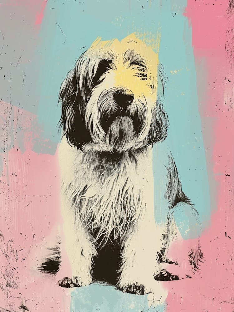 Old English Sheepdog Pastel Line Watercolour Illustration  2