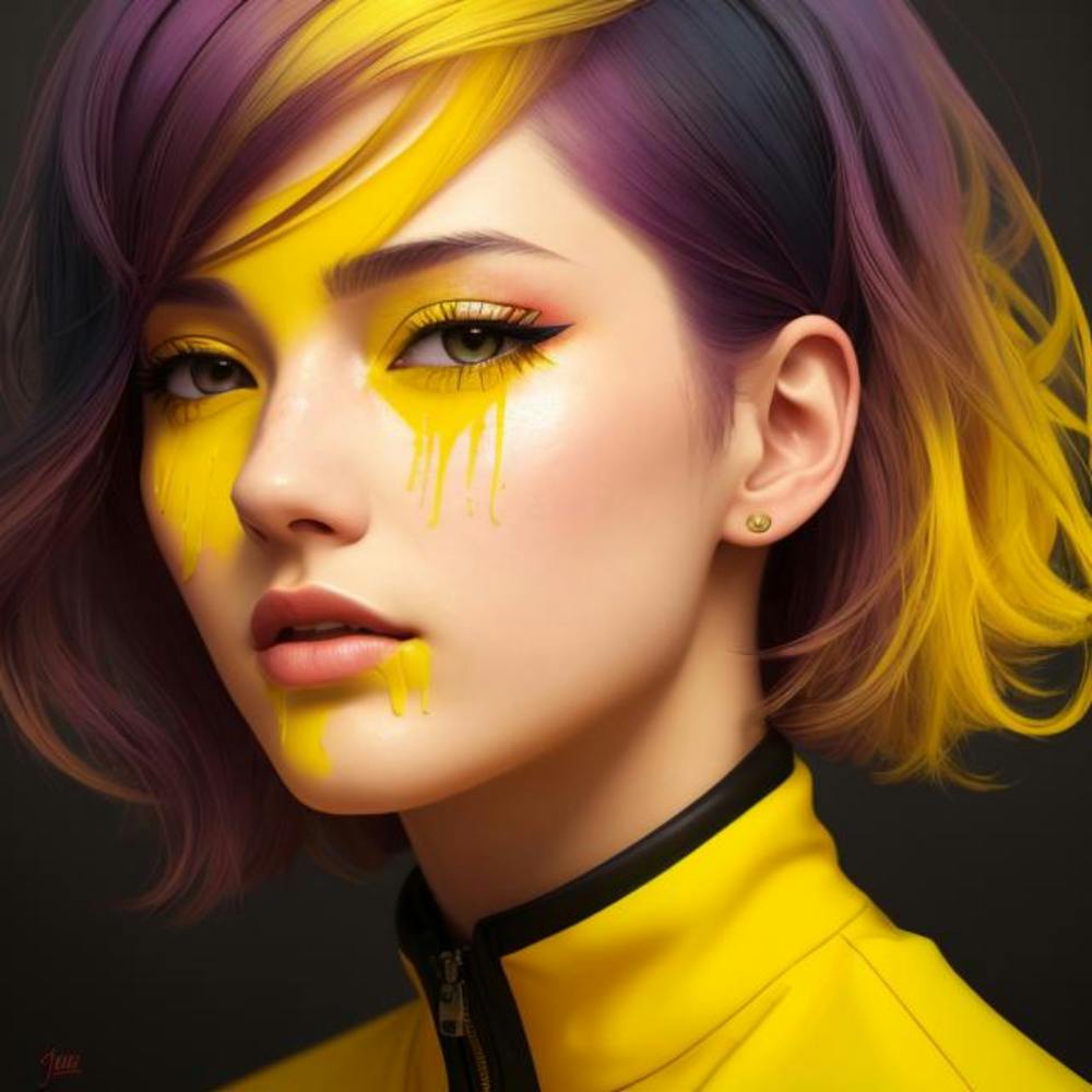 Girl With Colorful Hair yellow art