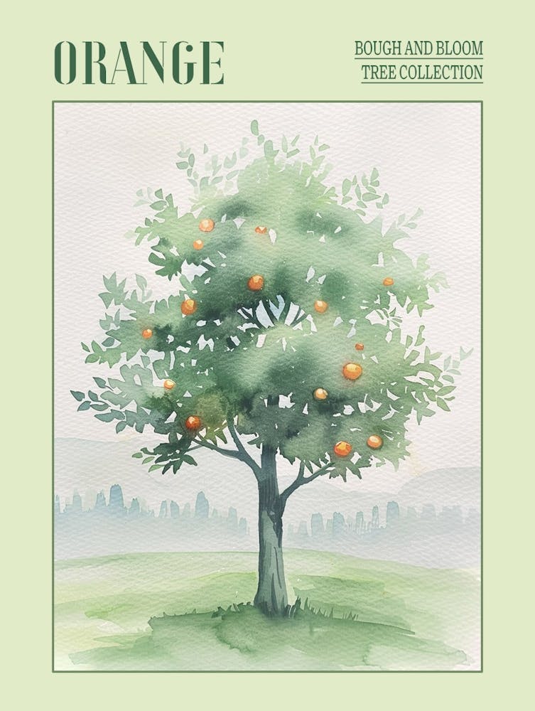 Orange Tree Atmospheric Watercolour Painting 1 Poster