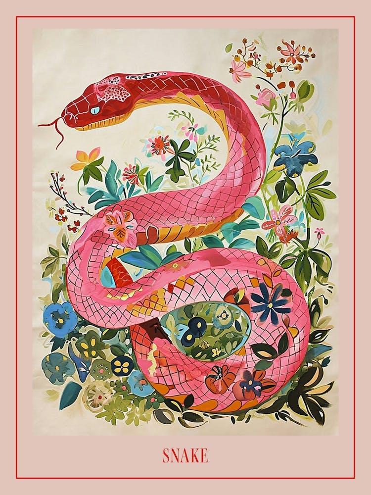 Floral Animal Painting Snake 3 Poster