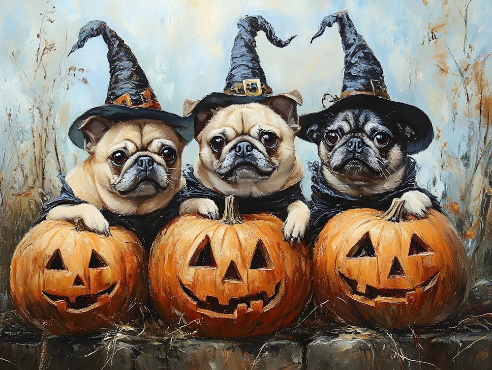 Halloween Pugs In Oil 17