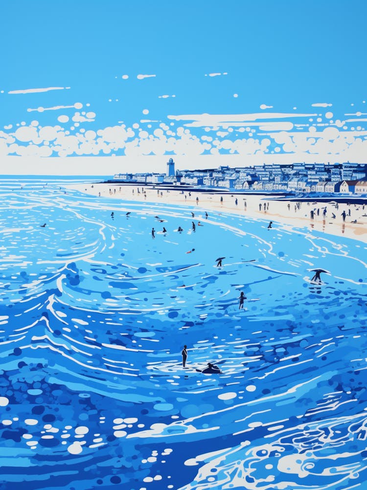 A Picture Of St Ives Bay Cornwall Linocut 2