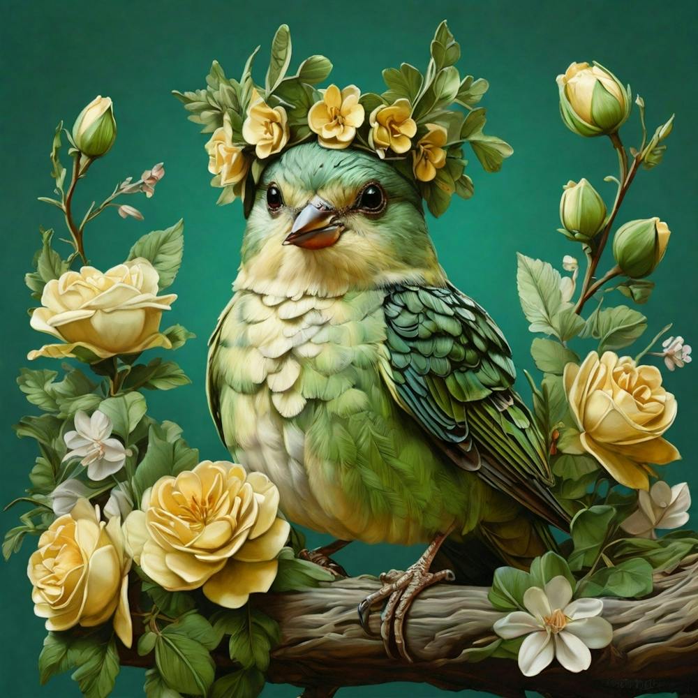 Oiseau avec fleurs 1