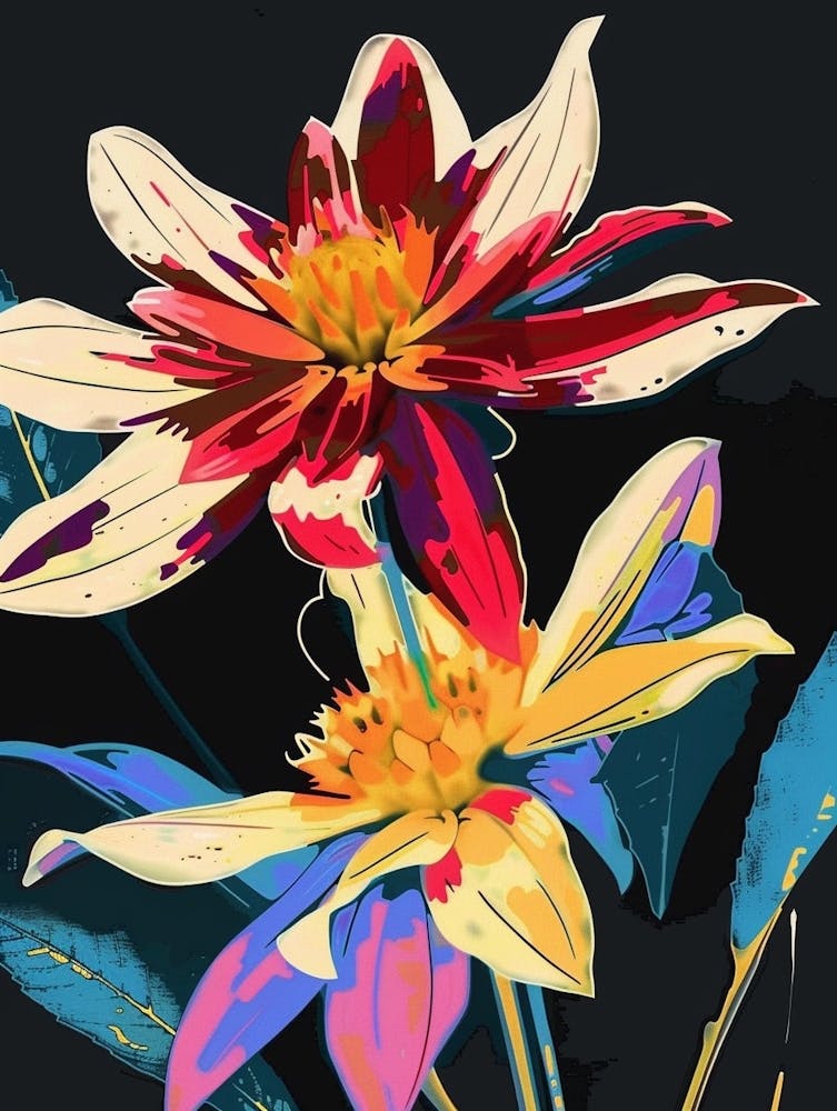 Neon Flowers On Black Dahlia 2