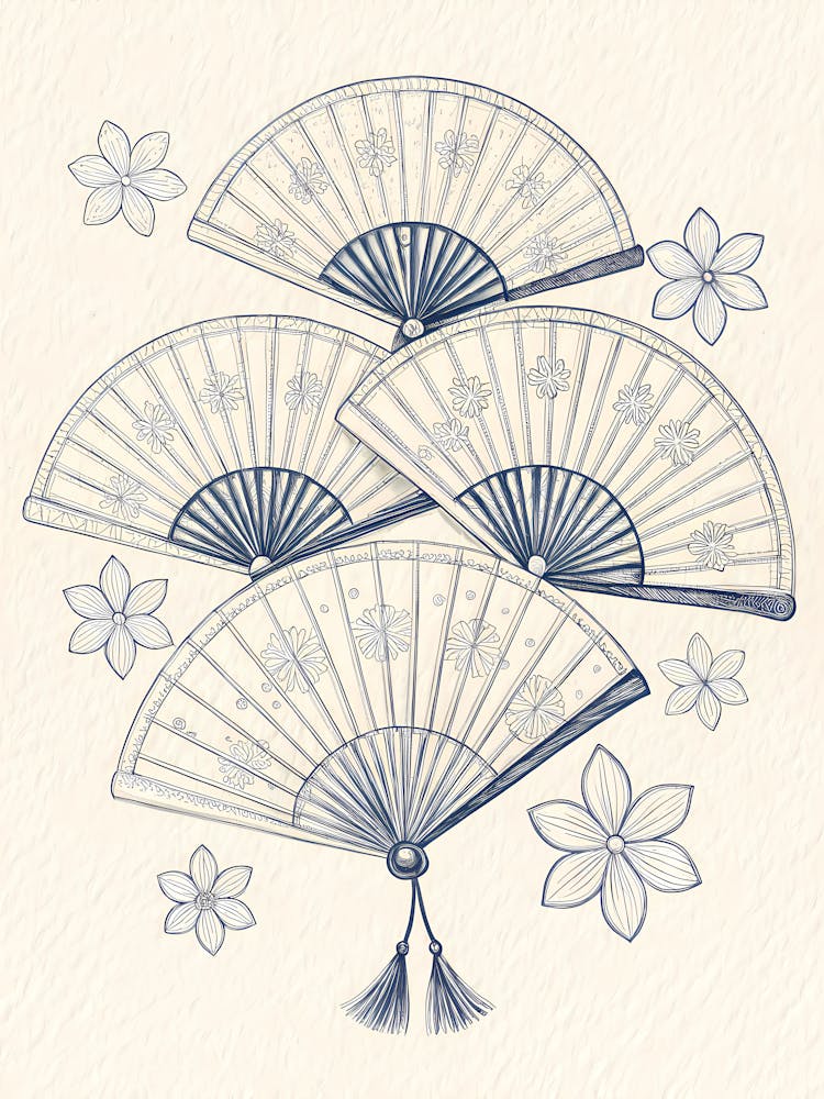 Minimalist Ink Sketch Of Vintage Paper Fan Shape