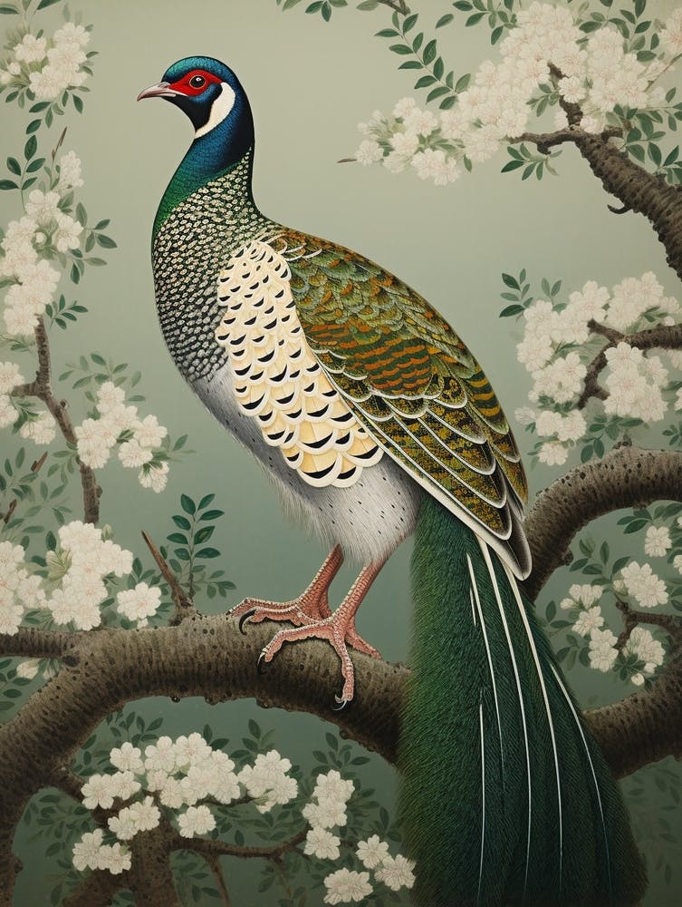 Ohara Koson Inspired Bird Painting Pheasant 6