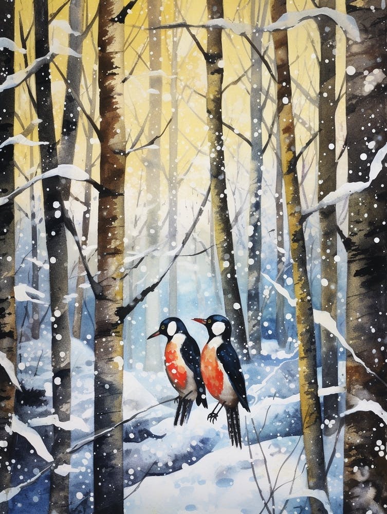 Winter Watercolour Woodpecker 2