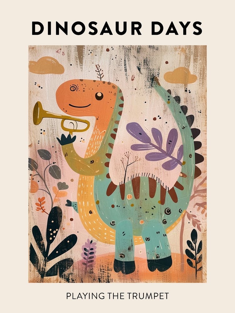 Playing The Trumpet Dinosaur Poster