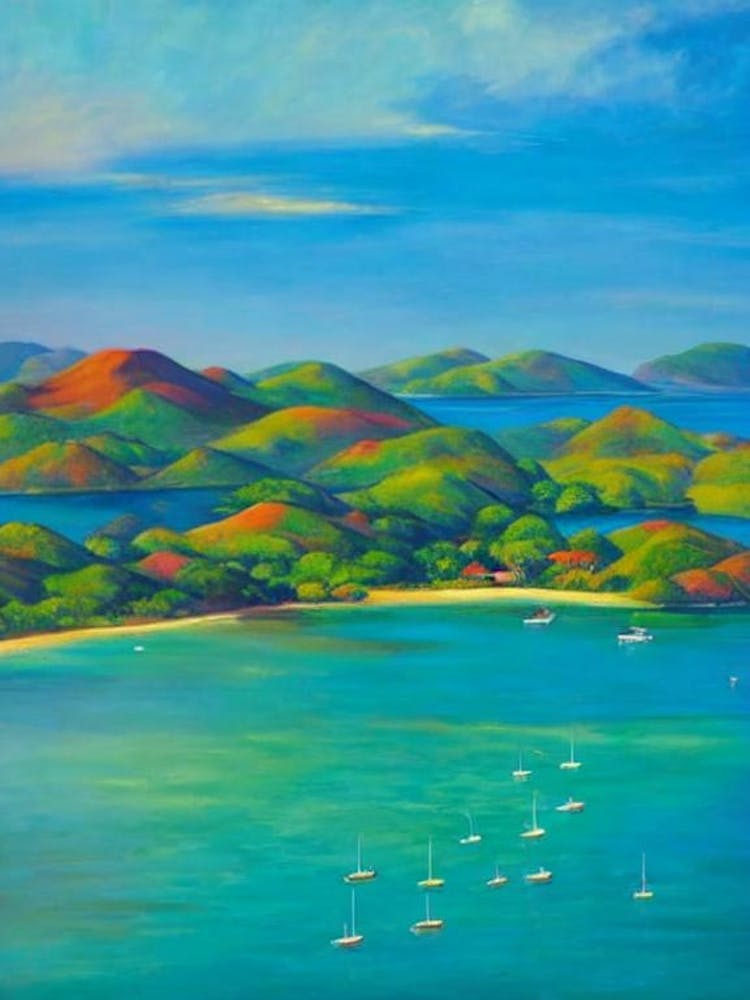 Komodo National Park Indonesia Blue Oil Painting 1 