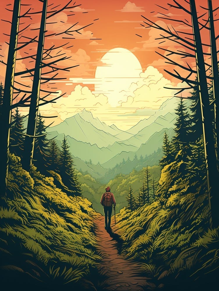 Appalachian Trail Usa 1 Vintage Travel Illustration