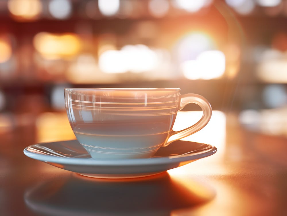 A Cup Of Coffee On A Table With A Blurred Background