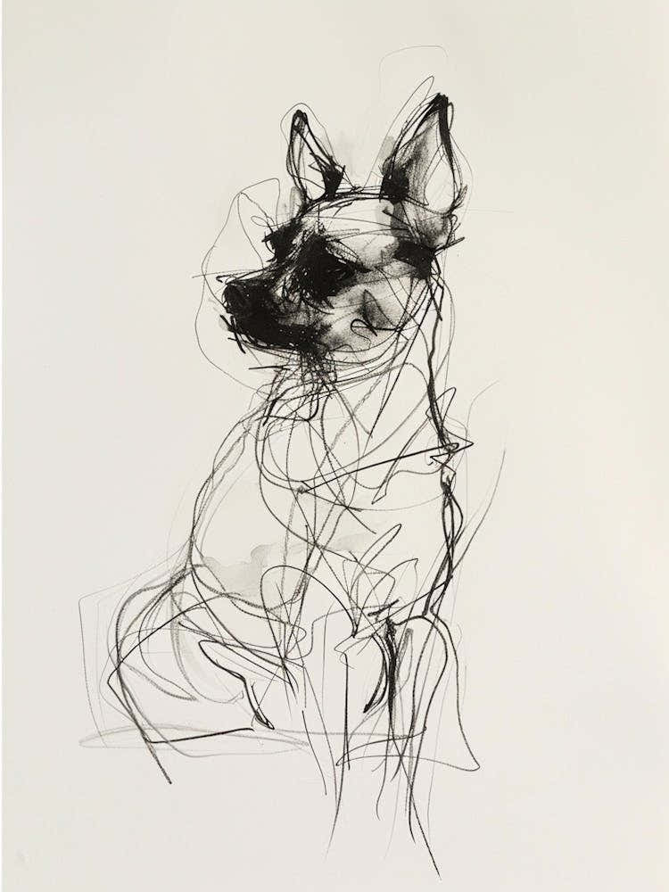 Chihuahua Dog Charcoal Line 1