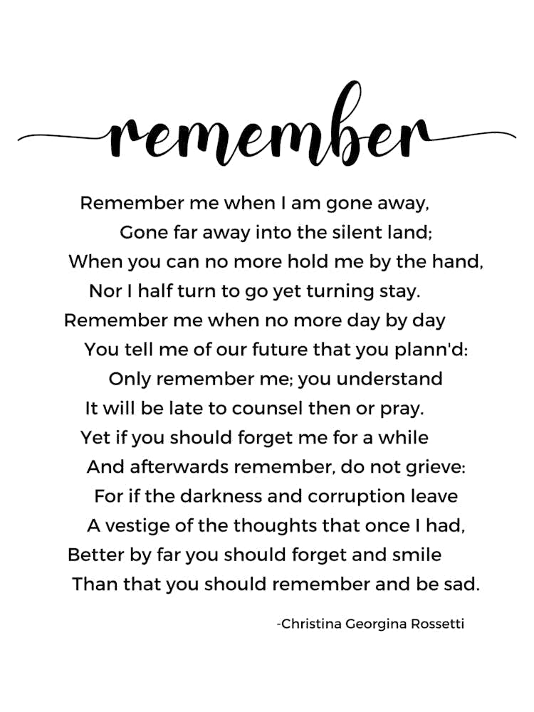 Remember Poem By Christina Georgina Rossetti