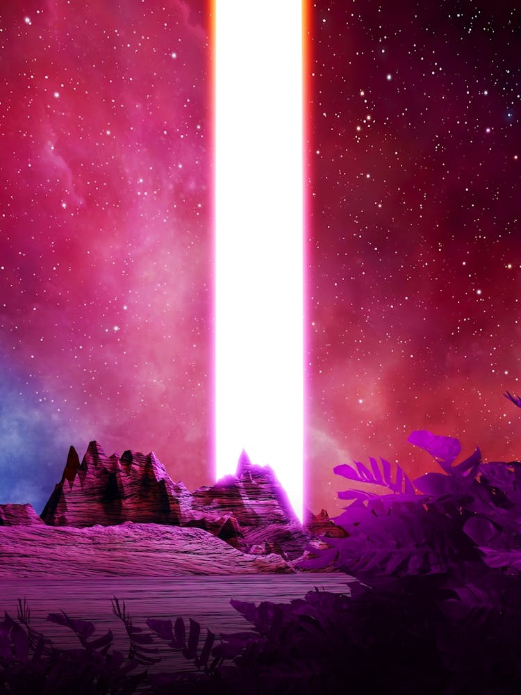 Neon landscape: Abstract canyon #2 [synthwave/vaporwave/cyberpunk] — aesthetic retrowave neon poster