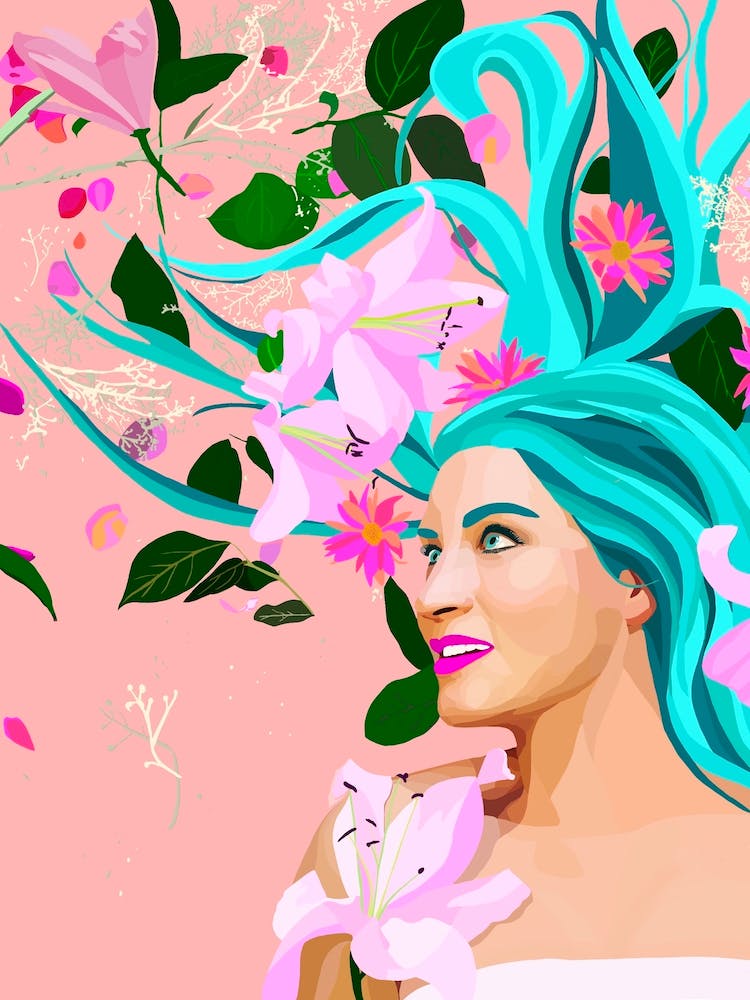 Daydreaming- woman with blue hair