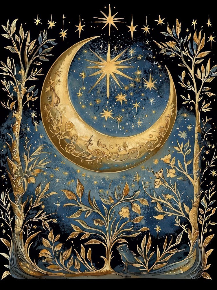 William Morris Art Sun Moon Night Eclipse Morris Exhibition Print Botanical Poster Gold Vintage Full