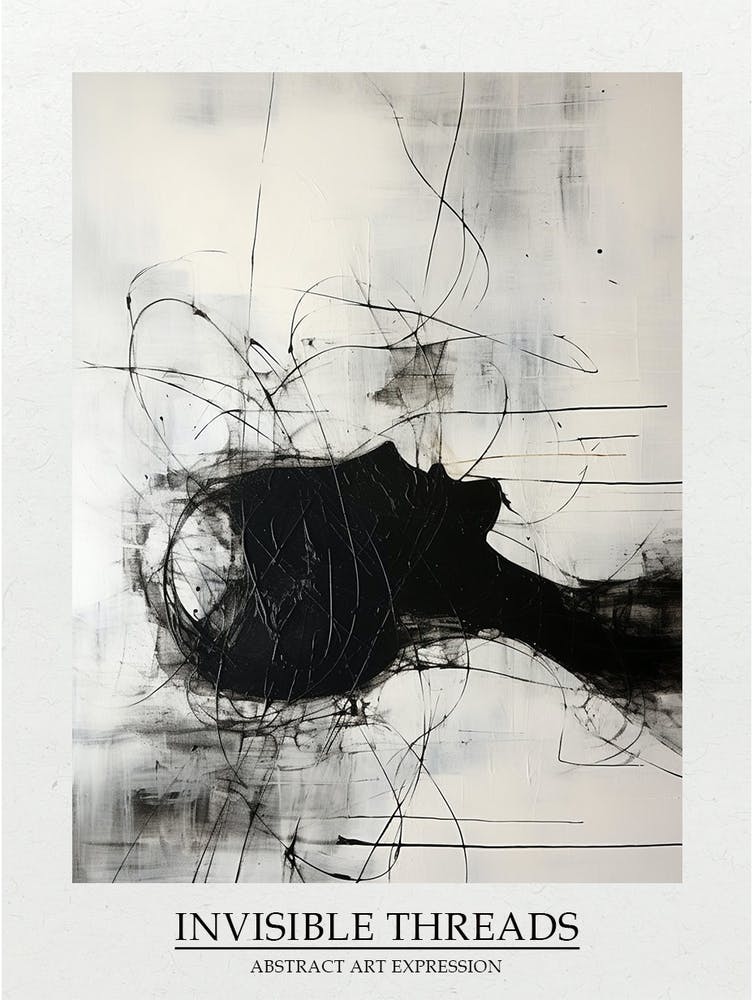 Invisible Threads Abstract Black And White 5 Poster