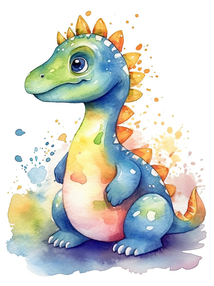 Segisaurus Cute Dinosaur Watercolour 2