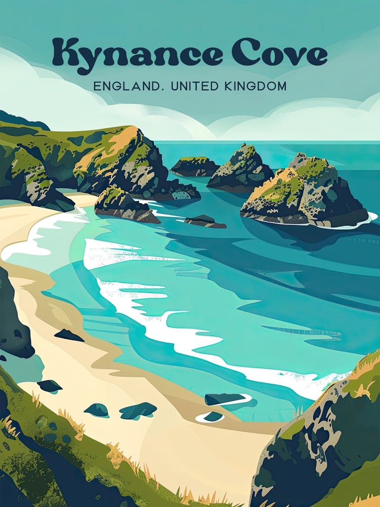 Kynance Cove England Insel-Reisekunst-Illustration