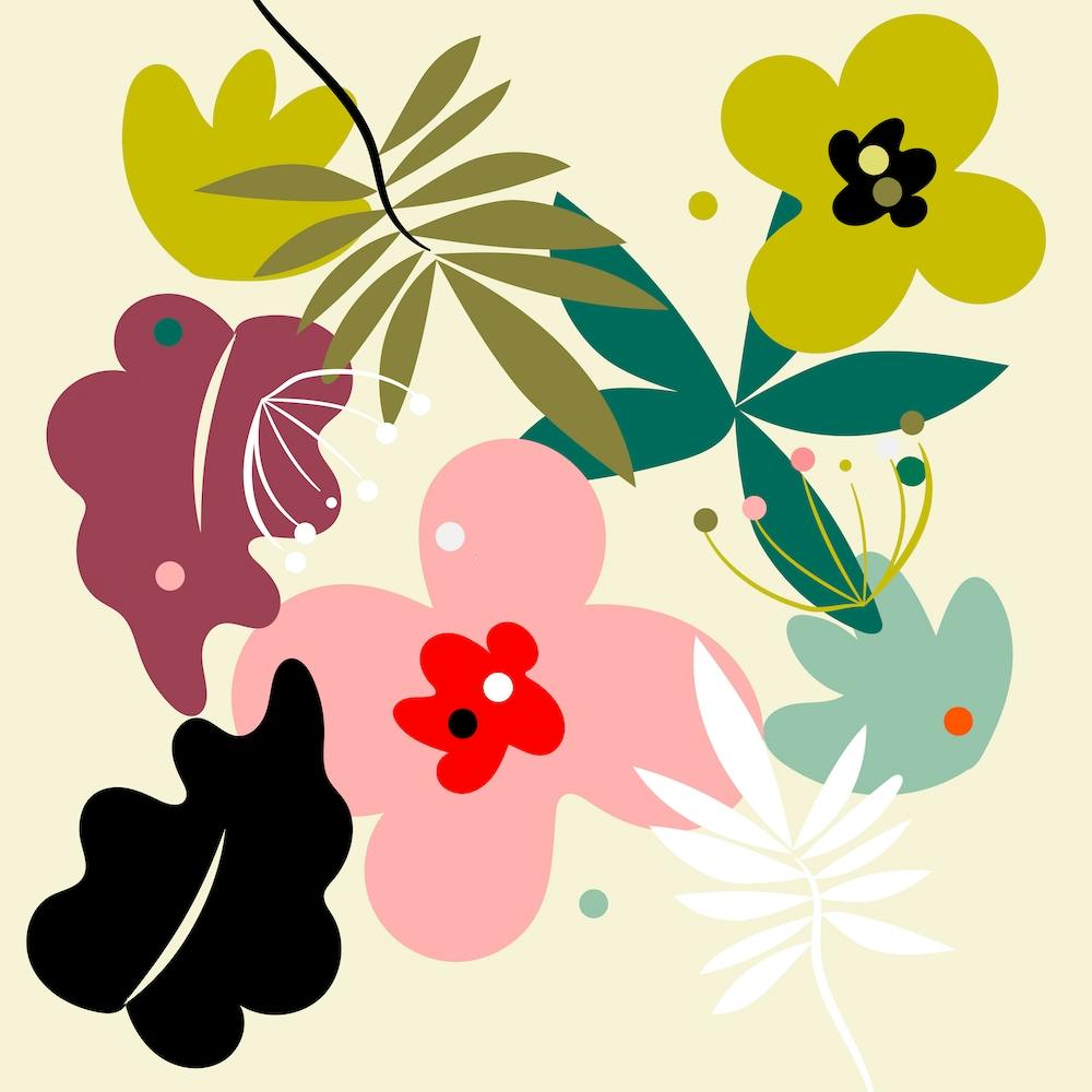 Mid Century Pastel Flowers Square