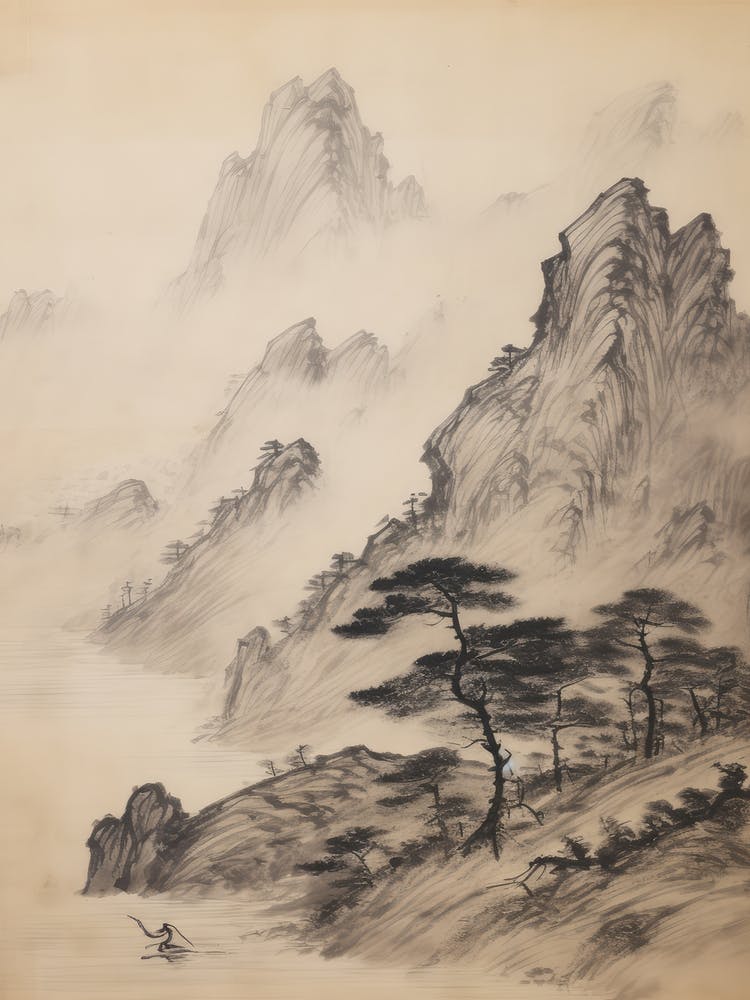 Japan Mountains Vintage Sketch