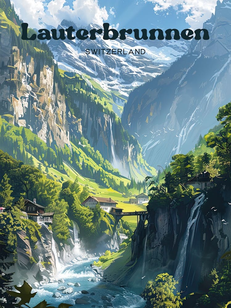 Lauterbrunnen Valley Art Illustration