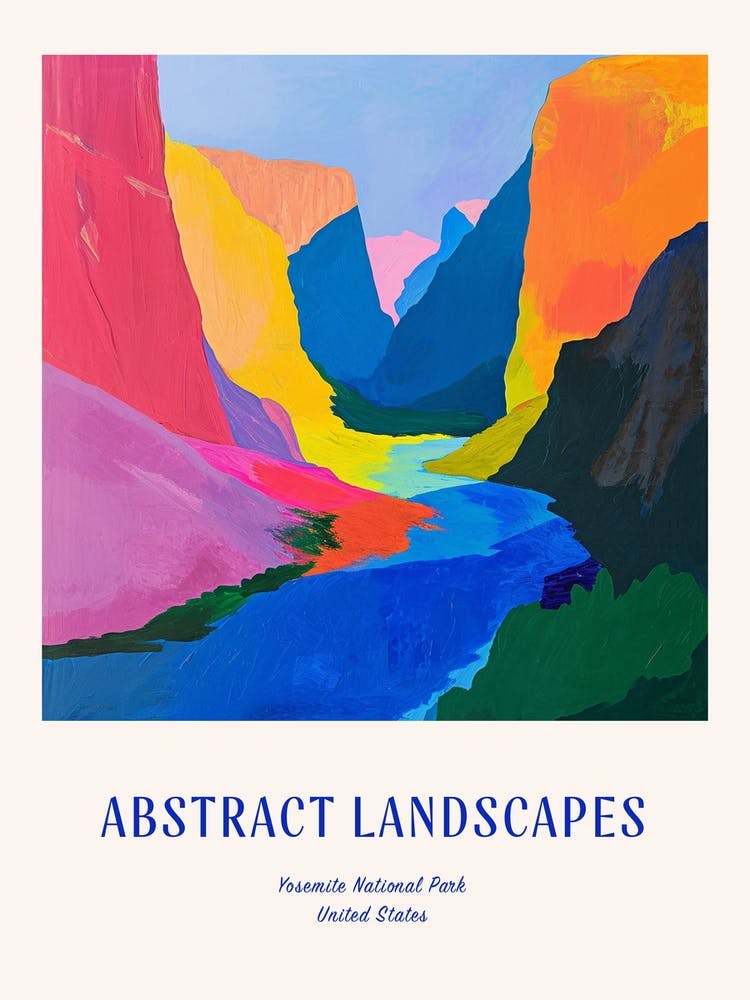 Colourful Abstract Yosemite National Park Usa 1 Poster Blue