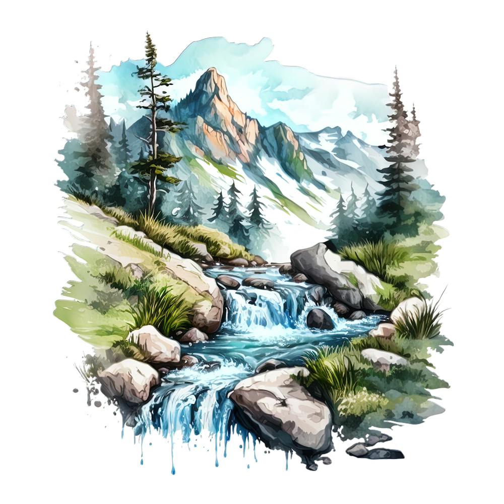 Watercolor Mountain Stream