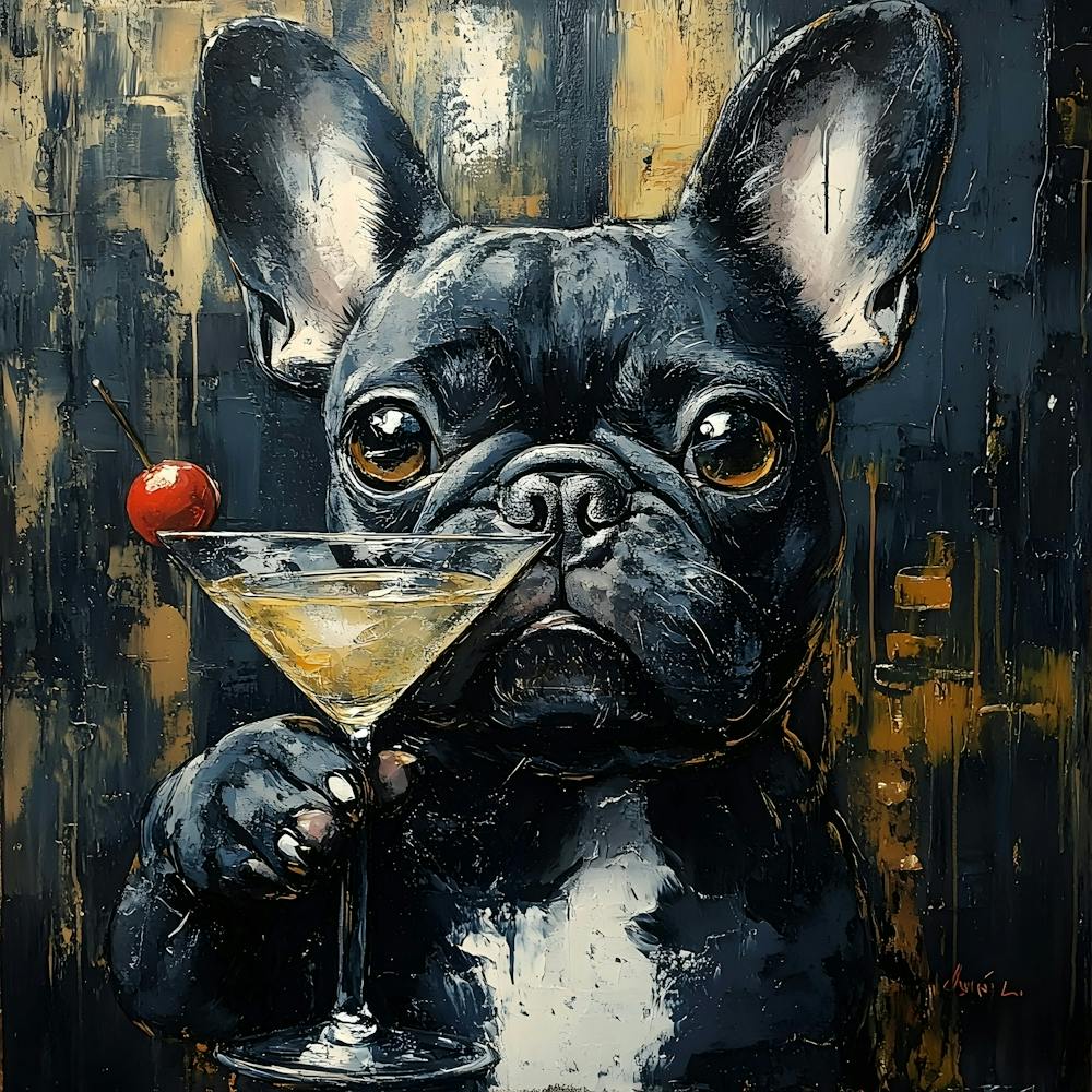Frenchie With Martini 1
